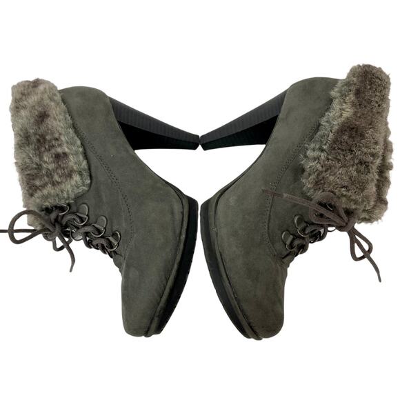 Faux suede lace-up booties Women's Limelight Vail fur top gray boots size 7 - Picture 6 of 9